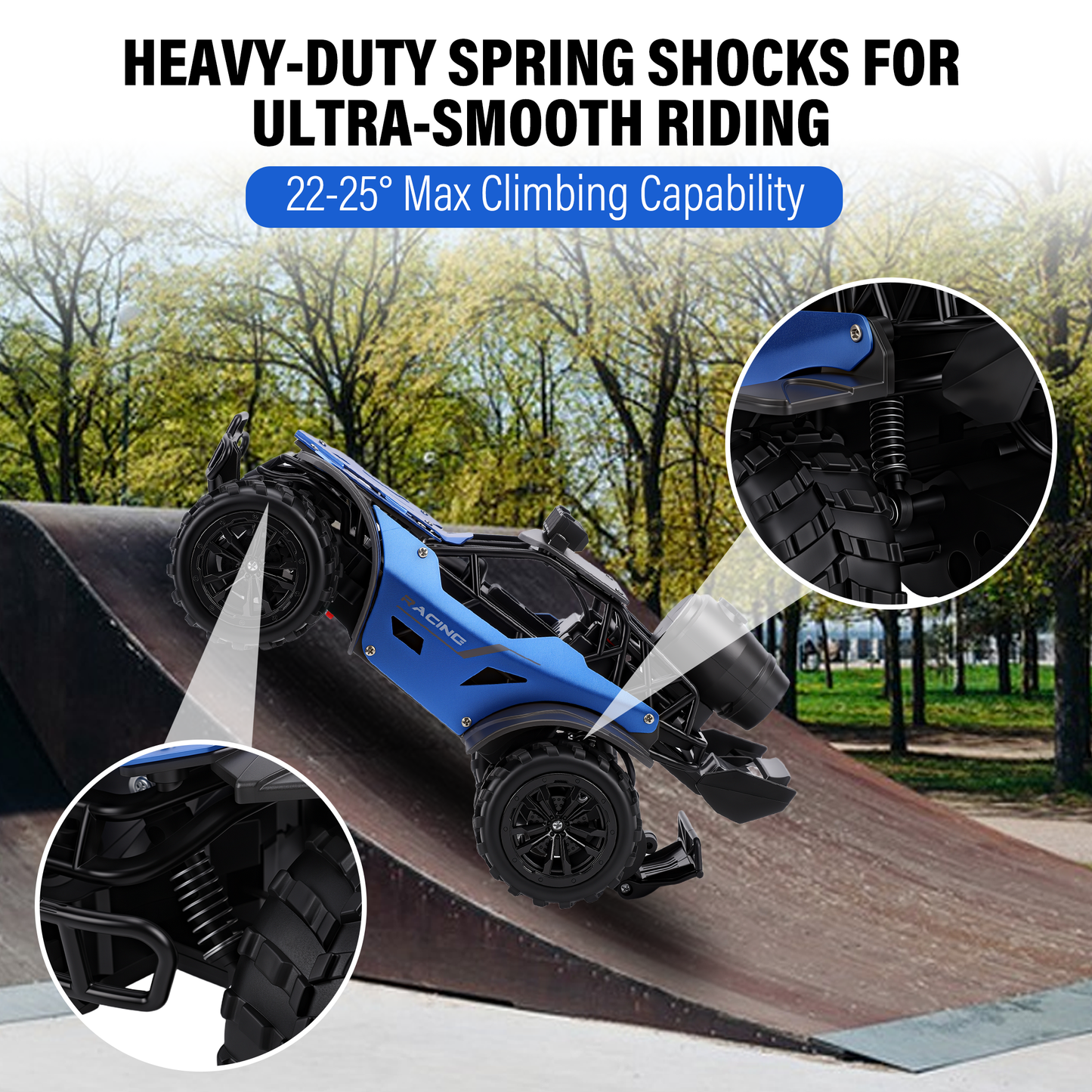 FAGINEY RC Cars with Spray Function 1:18 Off-Road Vehicle with LED Lights, 2 Batteries Included, Remote Control Toy Gift for Kids Adults, Blue