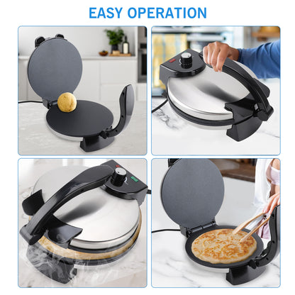 Roti Maker Machine, Stainless Steel Non-Stick Electric Tortilla Maker, 10-Inch