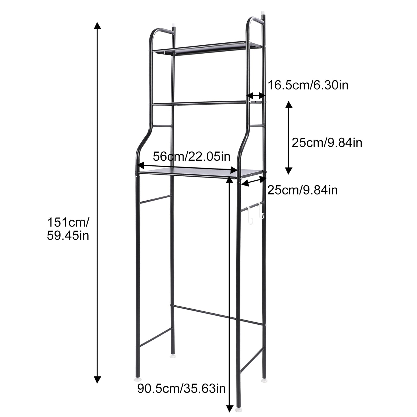 Over The Toilet Storage, 3-Tier Bathroom Storage Organizer, Bathroom Space Saver, Freestanding Corner Stand, Over Toilet Shelf, 60"H,Black