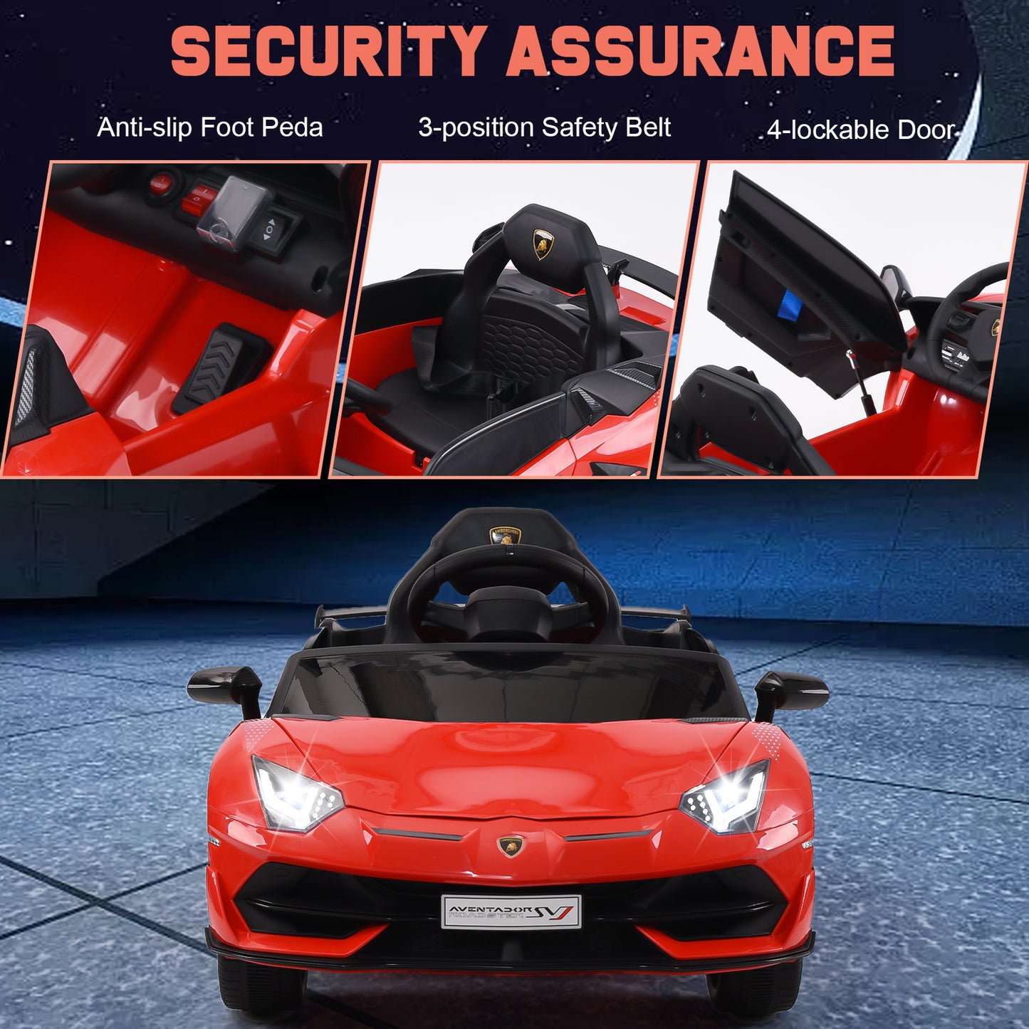 Electric Car for Kids 12V Licensed Lamborghini Sports Car ,Kids Toys with Remote Control, MP3 Player, LED Headlights & Hydraulic Doors