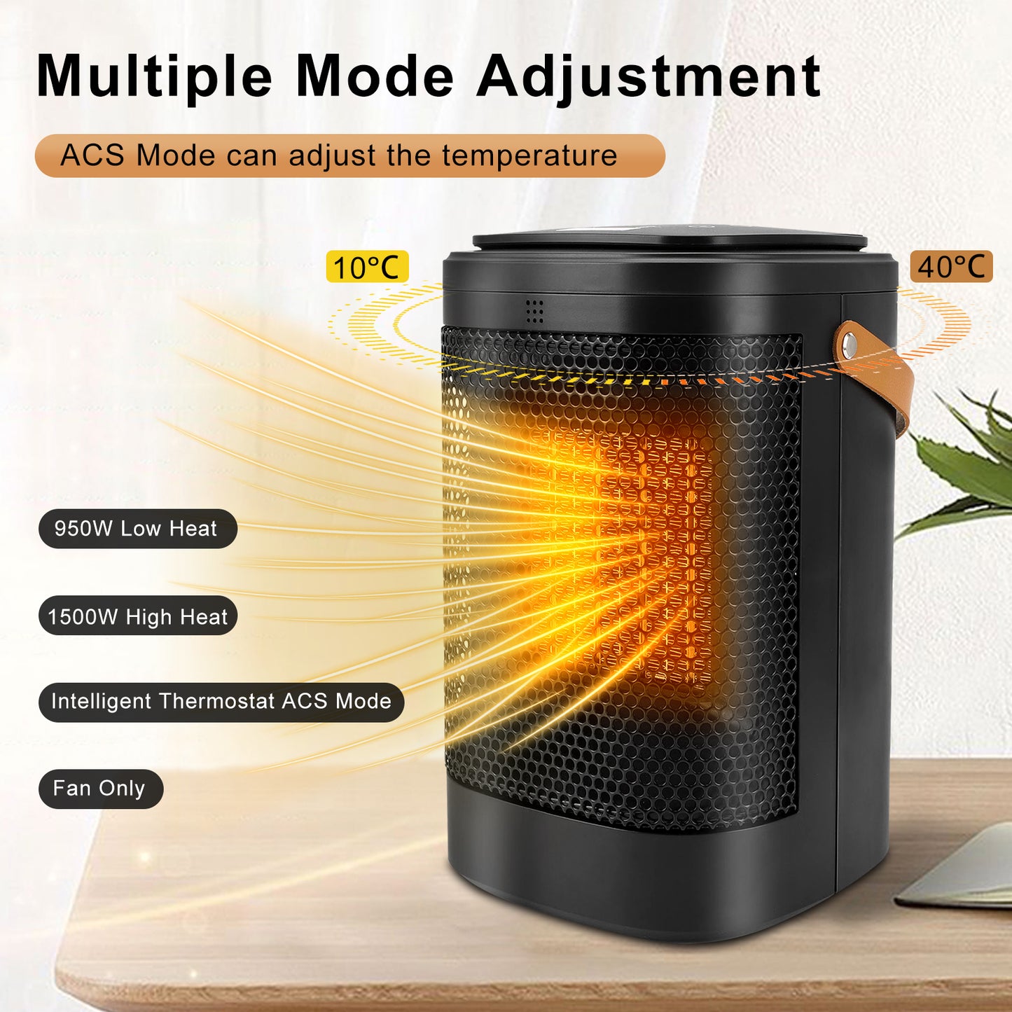 Space Heater with Adjustable Thermostat, 70° Oscillating Portable Electric Heater, 1500W Ceramic Desktop Heater with 1-12 Timer and 3 Speed Adjustable for Home