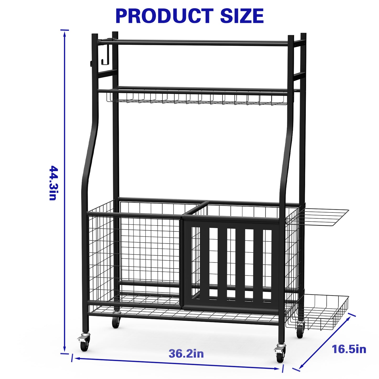 Garage Storage System, Garage Organizer with Baskets and Hooks, Sports Equipment Organizer for Sports Gear/Toys