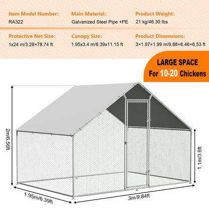 LAFGUR Chicken Run Coop , Large Metal Chicken Coop Spire Shaped, Walk-in Hen Cage, Outdoor Poultry Cage with Waterproof Cover and Wire Mesh for Backyard,Yard Outdoor