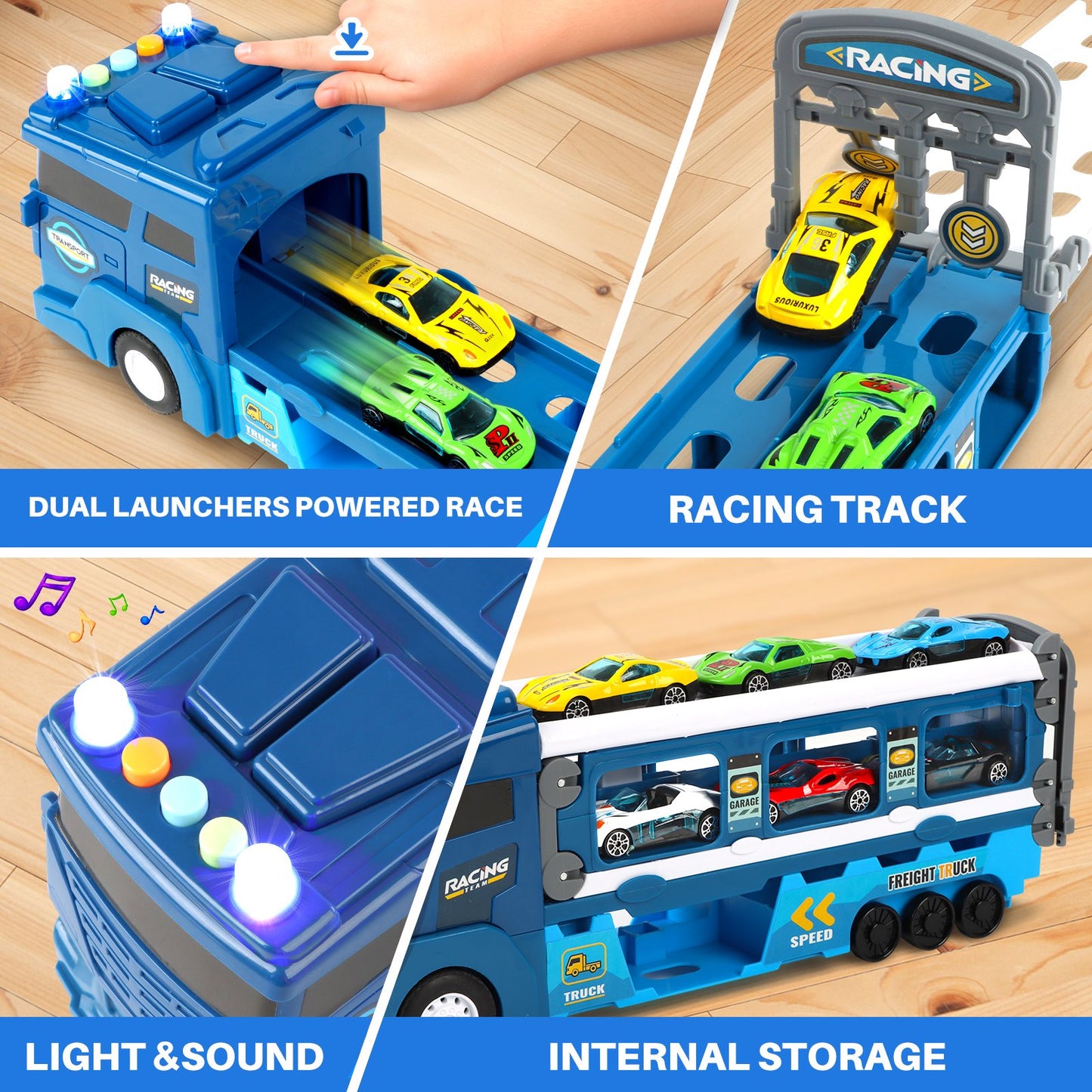 7 in 1 Carrier Truck Toy Cars for Toddlers 1-3 with Light and Sound, Christmas Birthday Gifts, Blue