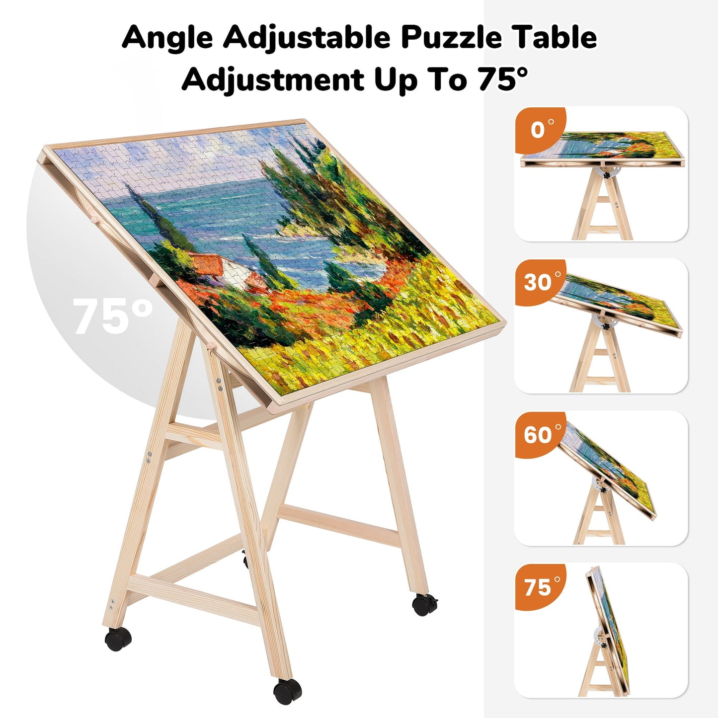 KALNUR 1500 Piece Tilting Puzzle Table with 5 Drawers & Cover, Adjustable Jigsaw Puzzle Board with Storage, Portable Wooden Table with Legs, 4 Wheels & Non-Slip Tabletop for Adults