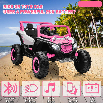KALNUR 24V Ride on Toys with Remote Control,4WD Ride on Car for Kids, Electric UTV with PU Leather 2 Seater,3-8Years