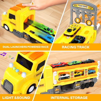 7 in 1 Carrier Truck Toy Cars for Toddlers 1-3 with Light and Sound, Christmas Birthday Gifts, Yellow