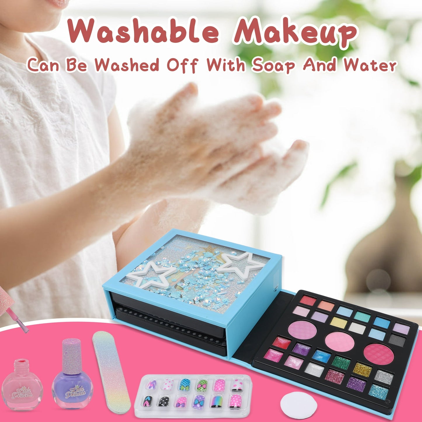 Washable Children Makeup Set for Little Girls Birthday Christmas Gift Toy Makeup Toys for 4 5 6 7 8 9 10 Years Old Girls (13 Pcs)