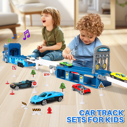 7 in 1 Carrier Truck Toy Cars for Toddlers 1-3 with Light and Sound, Christmas Birthday Gifts, Blue