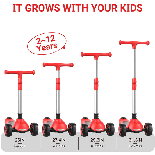 Kids Scooter with Removable Seat & 3 Extra Wide PU Light-Up Wheels, Adjustable Height Handlebar Kick Scooter for Kids Ages 2-12