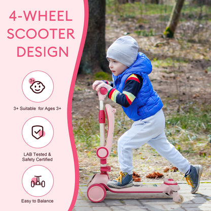 3-In-1 Kids Scooter With 3 LED Light Wheels,Kick Scooter With Folding Seat and Push Bar