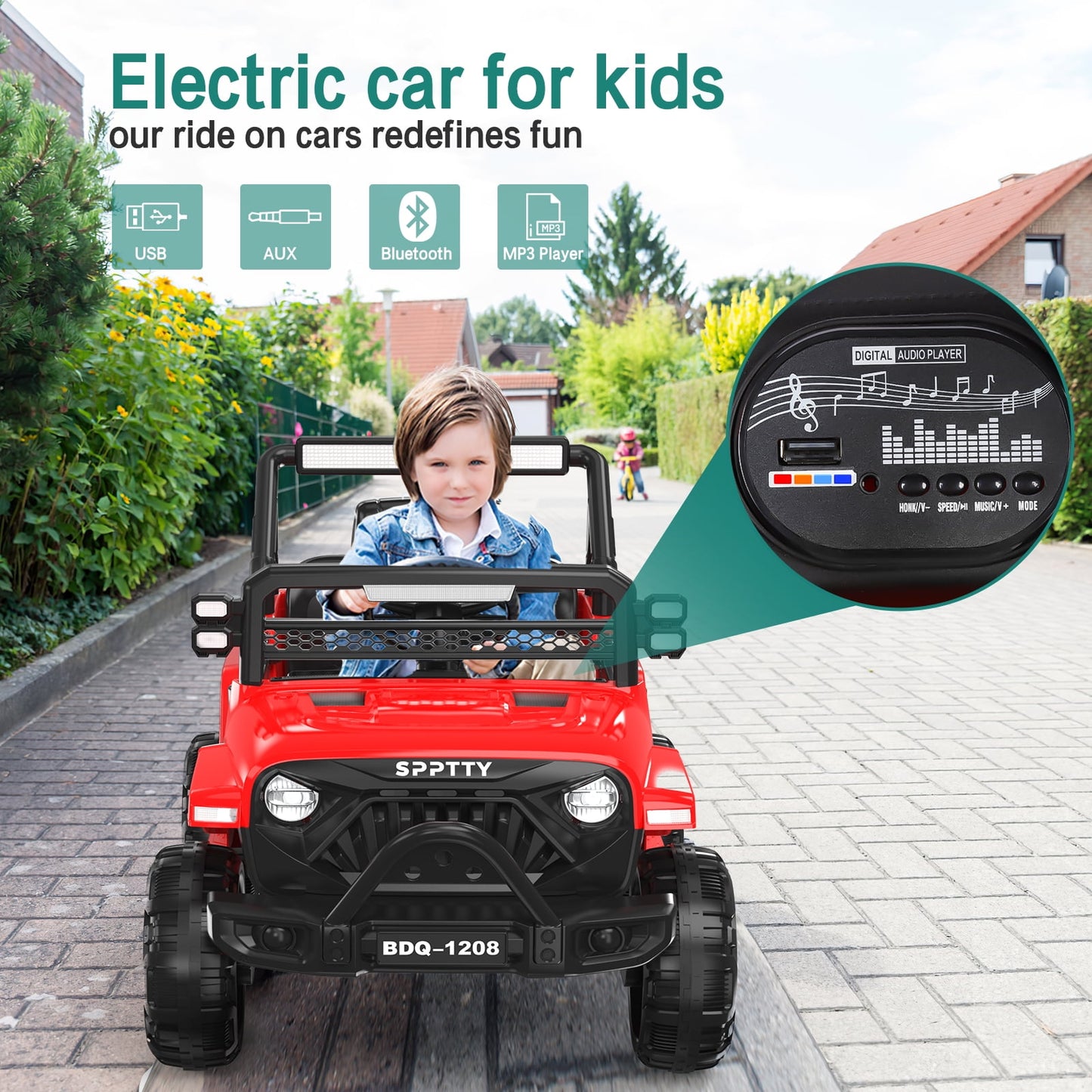 KALNUR 12V Ride on Toy Truck with Parent Remote Control, Kids Electric Car with Music and LED Lights,Red