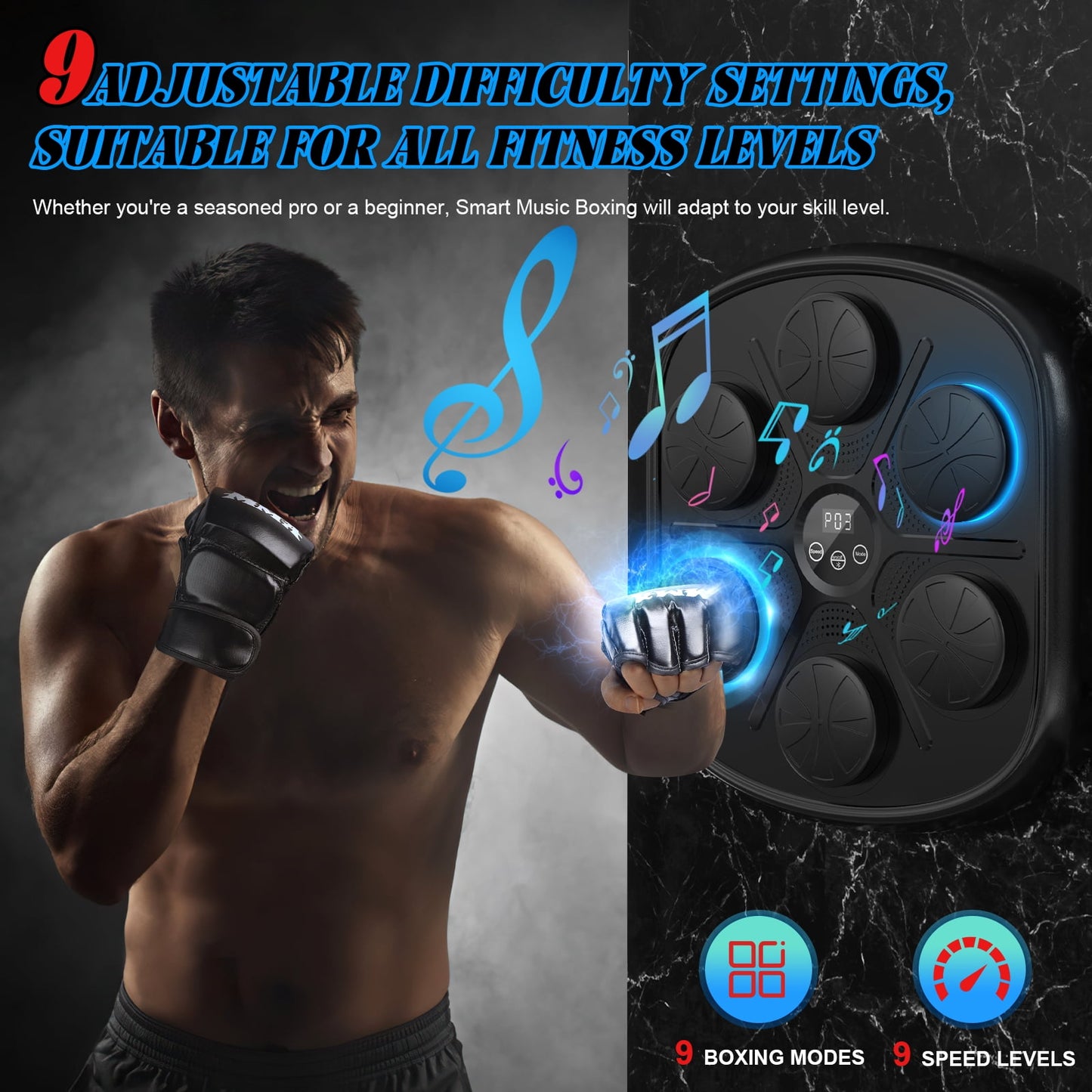 2024 Upgraded Adult Smart Music Boxing Machine, Electronic Boxing Machine with Boxing Gloves, Boxing Music Fitness Machine with Smart Display, Smart Boxing Machine Wall-mounted Music for Home and Gym