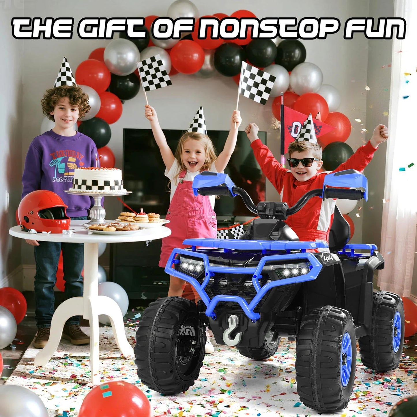 Kids ATV 4 Wheeler, 24V Ride on Toys with 2 Seater, Electric Car w/ Bluetooth/MP3 ,and Flag,Blue