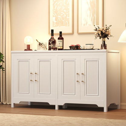 Kitchen Buffet Sideboard Cabinet, 3 Drawers Farmhouse Coffee Bar Storage Cabinet with Adjustable Shelf, White-5539725456