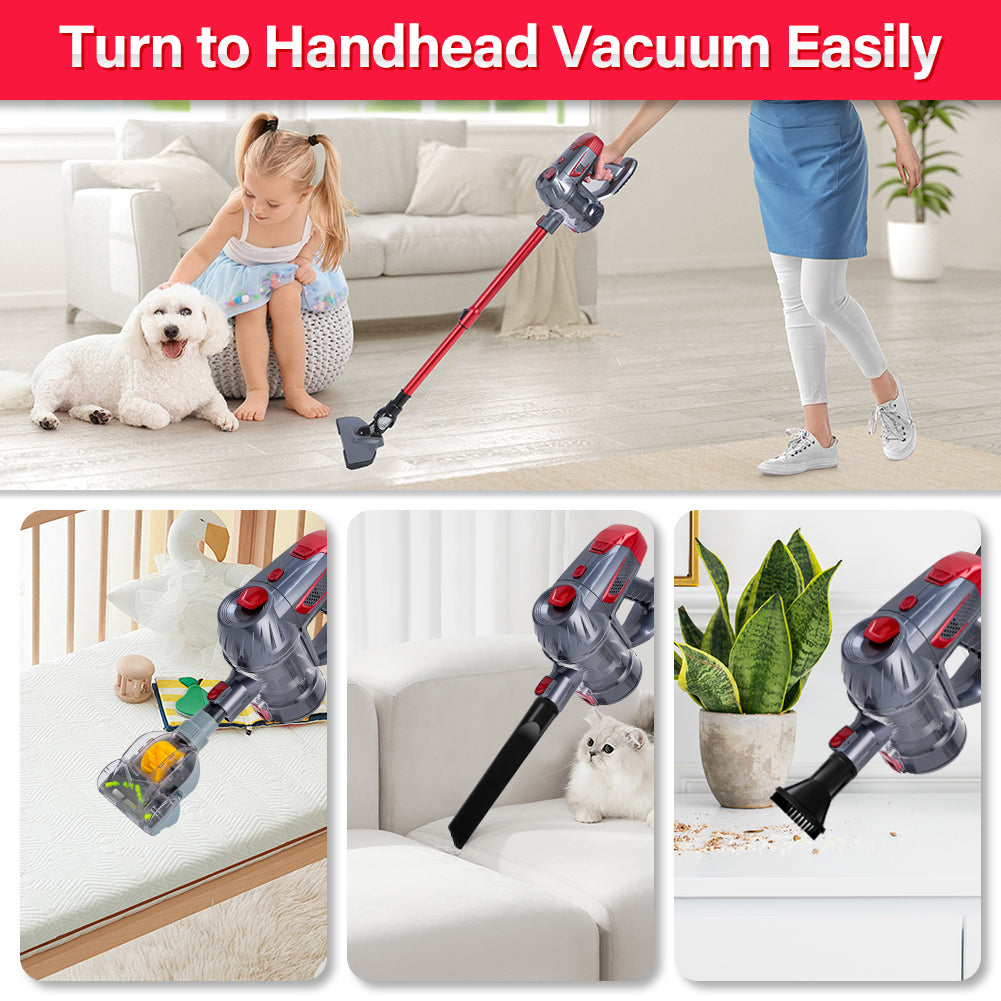 Cordless Vacuum Cleaner, Stretchable 9 In 1 Stick Vacuum with Mite Removal Brush, 15KPA Powerful Suction Vacuum with 2200mAh Detachable Battery & Wall Hanging Holder