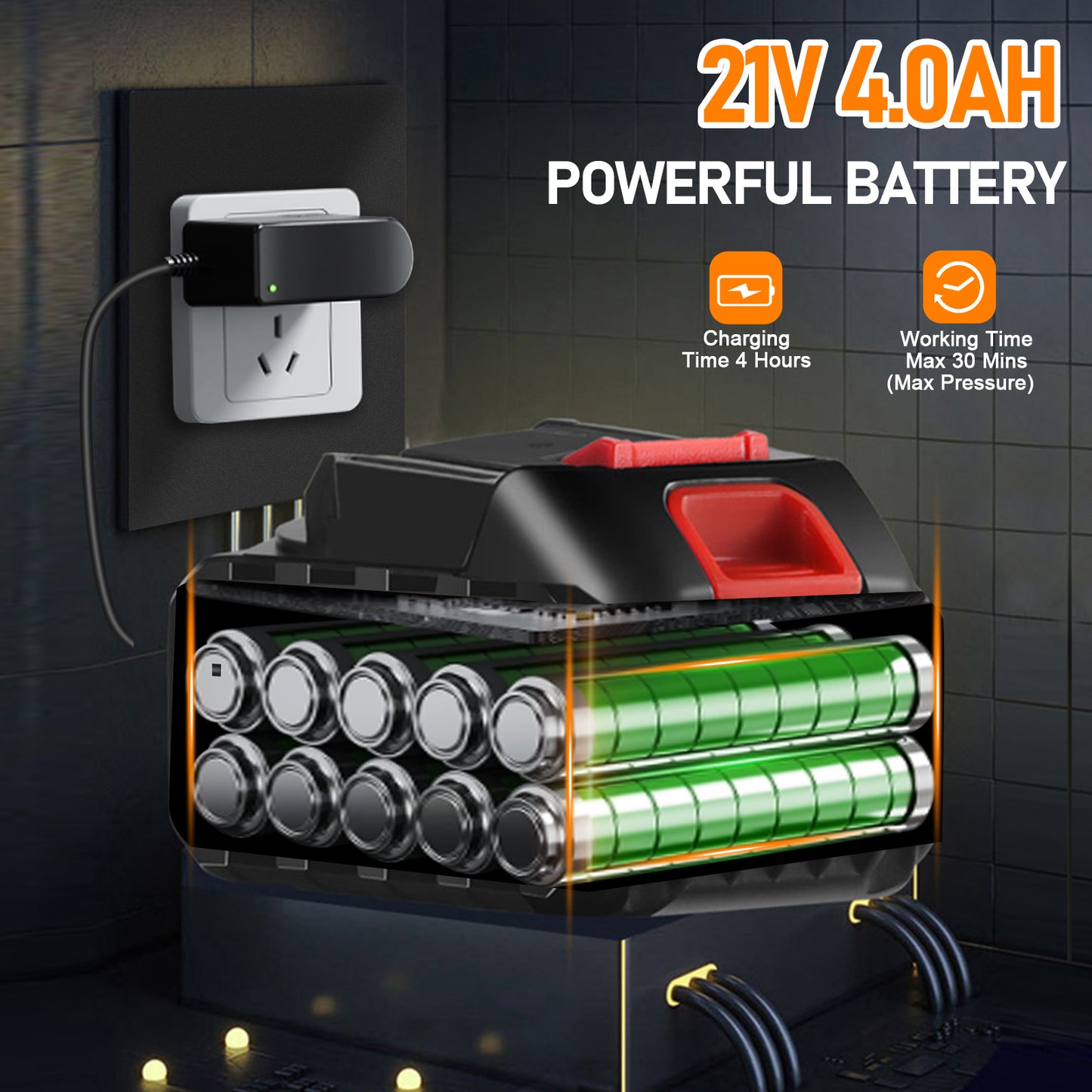 Cordless Pressure Washer, 1000PSI Cordless Power Washer with 33FT Water Hose & Brushless Motor, 4.0Ah Battery & Charger, 6-in-1 Nozzle, 4 Gears Pressure Touch Screen, Powerwasher for Cars/Yard