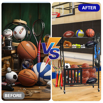 Garage Storage System, Garage Organizer with Baskets and Hooks, Sports Equipment Organizer for Sports Gear/Toys