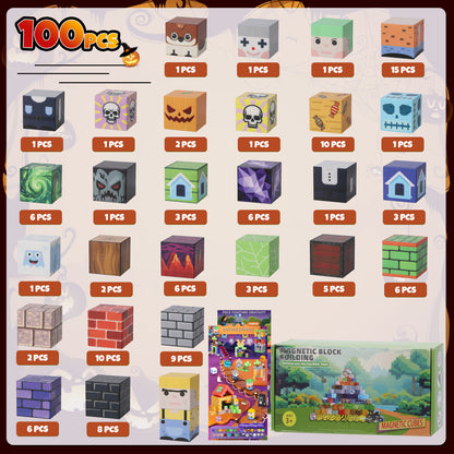 Crtynell 100PCS Magnetic Blocks - Build a Fantastic Adventure World Set for Boys & Girls Age 3-5 6-8, Sensory Toys for Toddlers Birthday Christma Gifts for 3+ Years Old Girls Boys