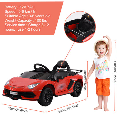 Electric Car for Kids 12V Licensed Lamborghini Sports Car ,Kids Toys with Remote Control, MP3 Player, LED Headlights & Hydraulic Doors