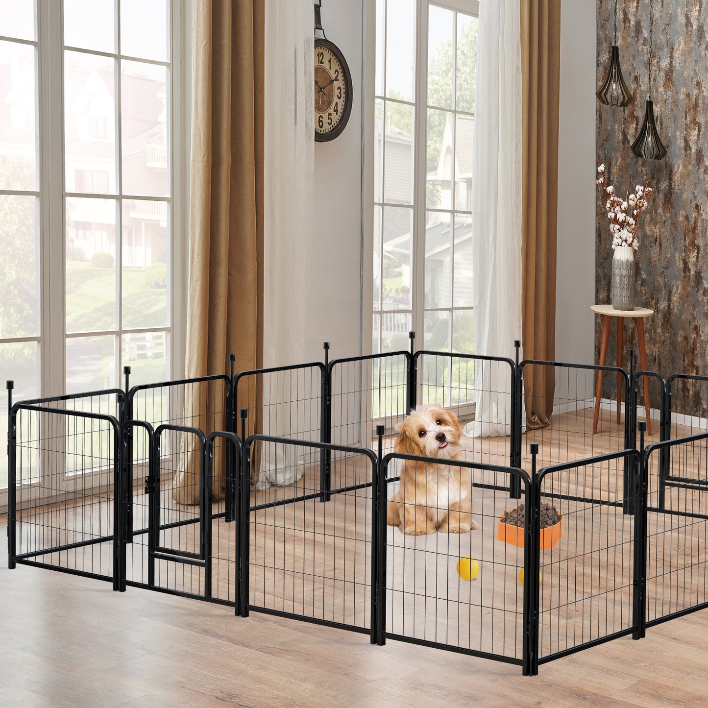 Dog Playpen Indoor 24 inch 16 Panels Metal Dog Pen Pet Dog Fence Outdoor Exercise Pen with Doors,Pet Puppy Playpen for RV Camping Yard, Black