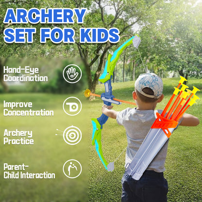 2 Pack Bow and Arrow Toy Set for Kids Boys Girs with Target&Quiver, Archery Targets Outdoor Toys for Toddlers 3+