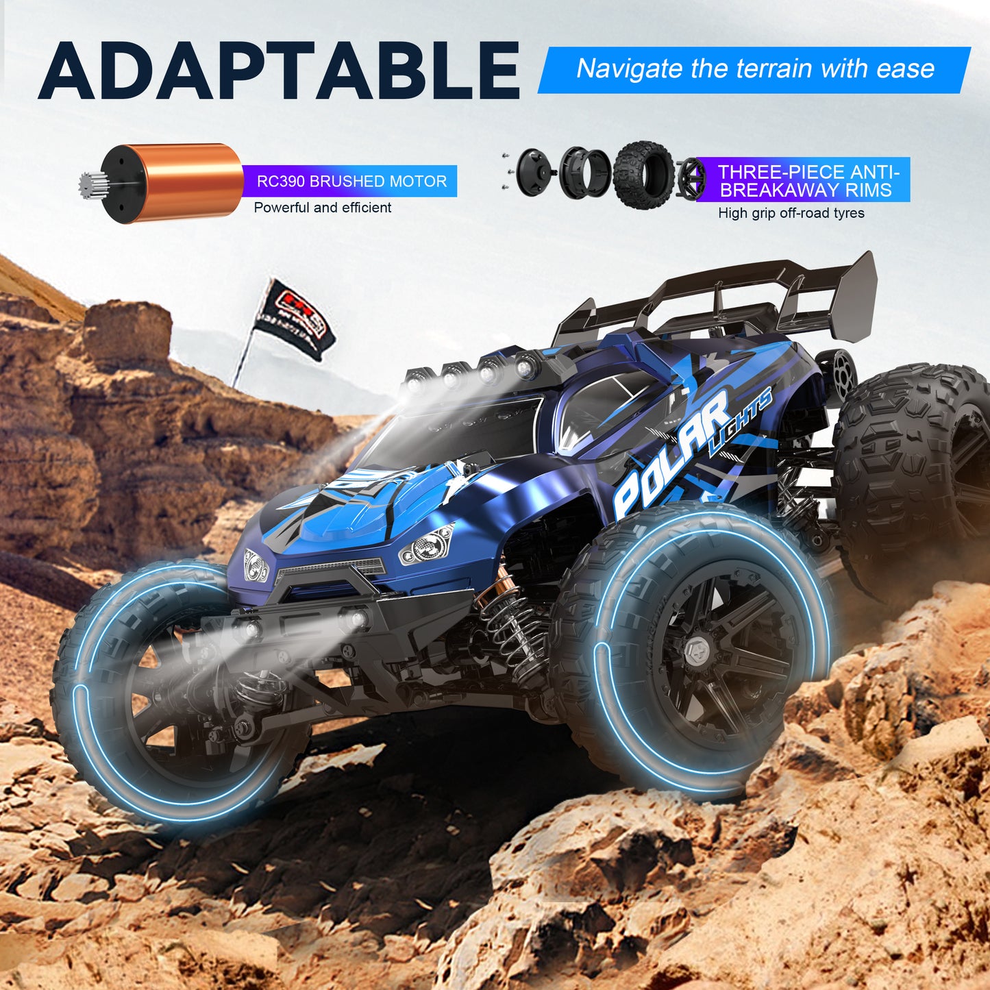 RC Cars for Adults Fast 60+KM/H 1:14 Waterproof Off-Road RC Truck 4WD All Terrain High-Speed Remote Control Car Toy Gifts for Kids Boys, 2 Batteries