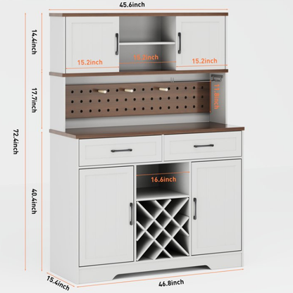 72" Kitchen Storage Cabinet with Power Outlet & LED Light, Coffee Bar Cabinet with Drawers & Wine Glass Rack,Sideboard for Home,White