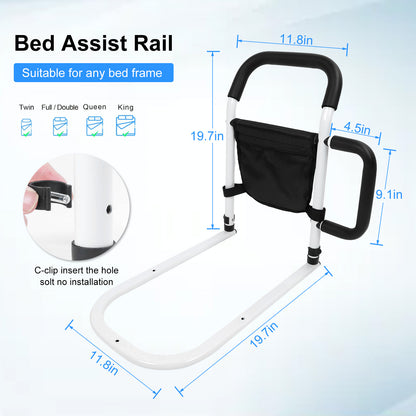 Bed Rails for Adults Seniors with Storage Pocket, Bed Assist Rail with Dual Grab Bars for Easily Getting in & Out of Bed, Fits King, Queen, Full, Twin Bed, Support Up to 300lbs