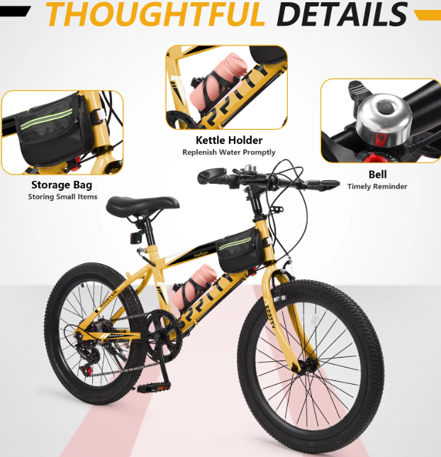 SPPTTY 20-24 inch Bike,6-Speed Mountain Bike for Men Women Boys Girls,Comfort Saddle,Yellow