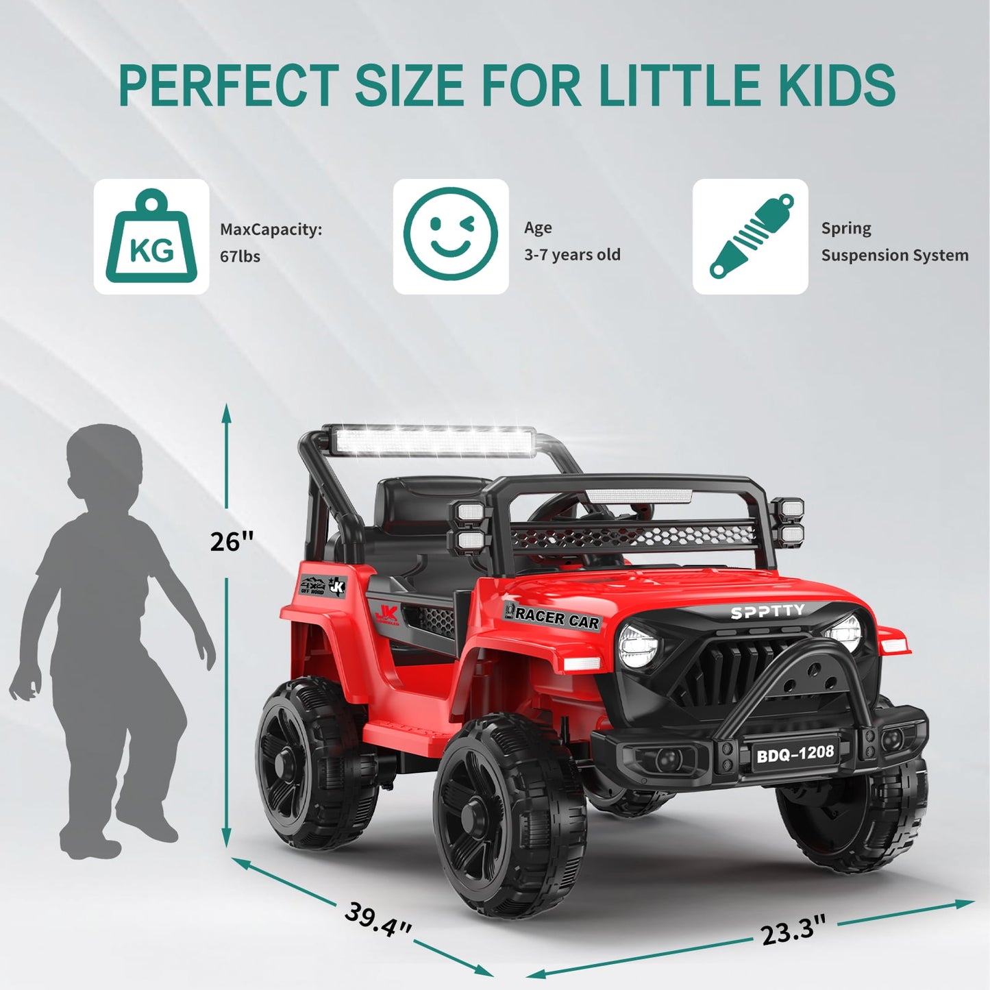 KALNUR 12V Ride on Toy Truck with Parent Remote Control, Kids Electric Car with Music and LED Lights,Red