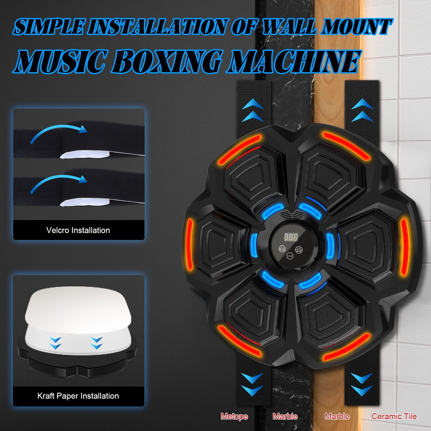 New Smart Music Boxing Machine with Boxing Gloves, Bluetooth Training Machine with LED Electronic Wall Mounted, Music Boxing Target Workout Punching Equipment for Kids and Adults