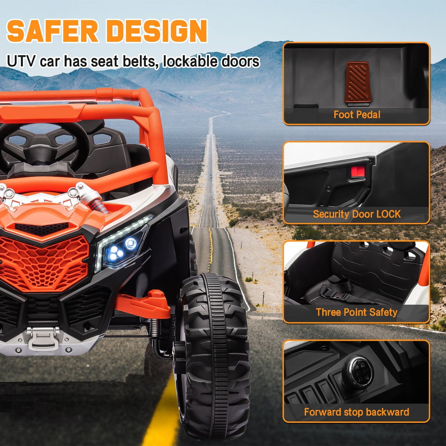 24V Ride on Toys with Remote Control,4WD Ride on Car for Kids, Electric UTV with PU Leather 2 Seater,3-8Years