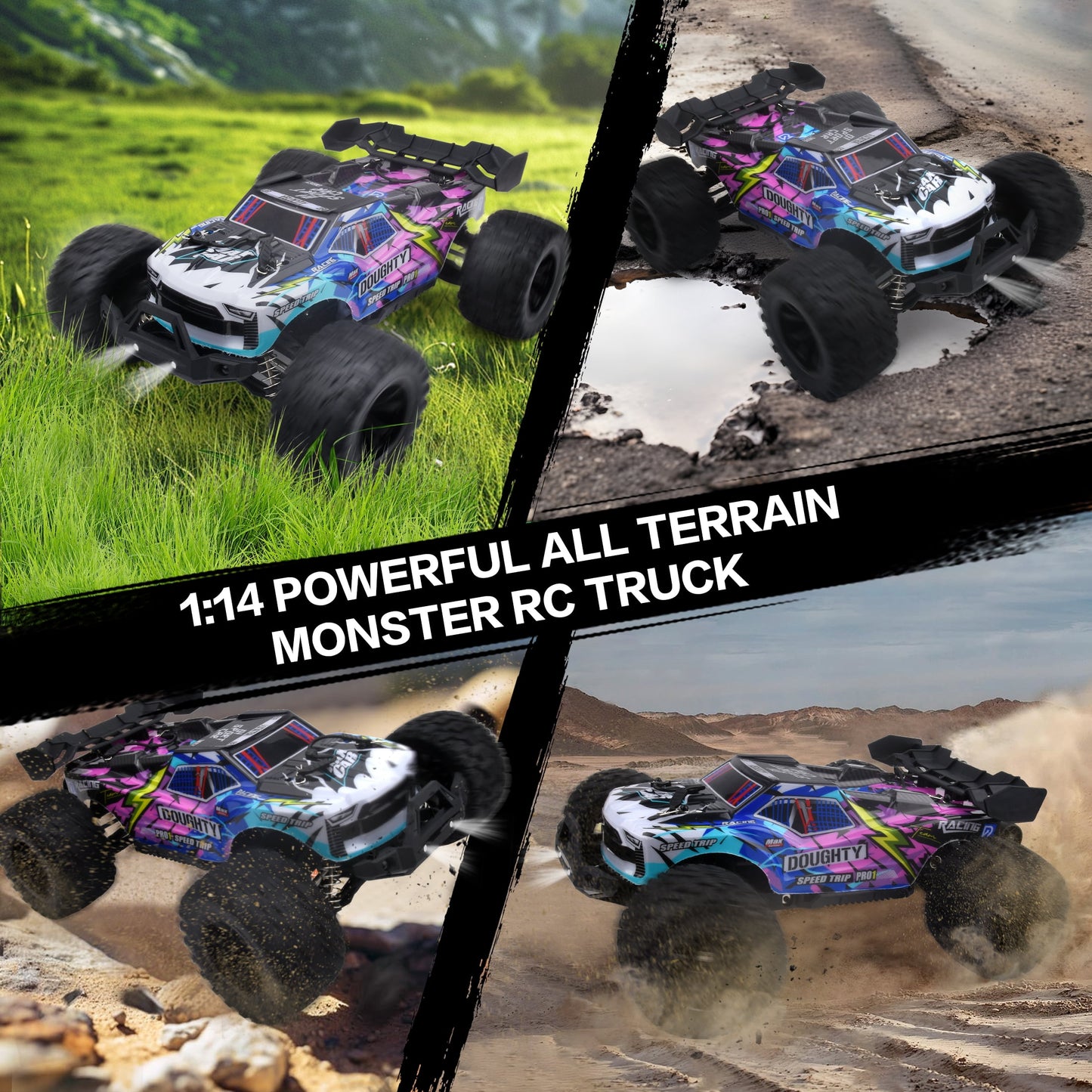 1:14 Brushless Fast RC Car for Adults Boys 45+MPH All Terrains 4X4 RTR High Speed Waterproof Remote Control Cars Truck Off Road RC Monster Truck 2 Batteries
