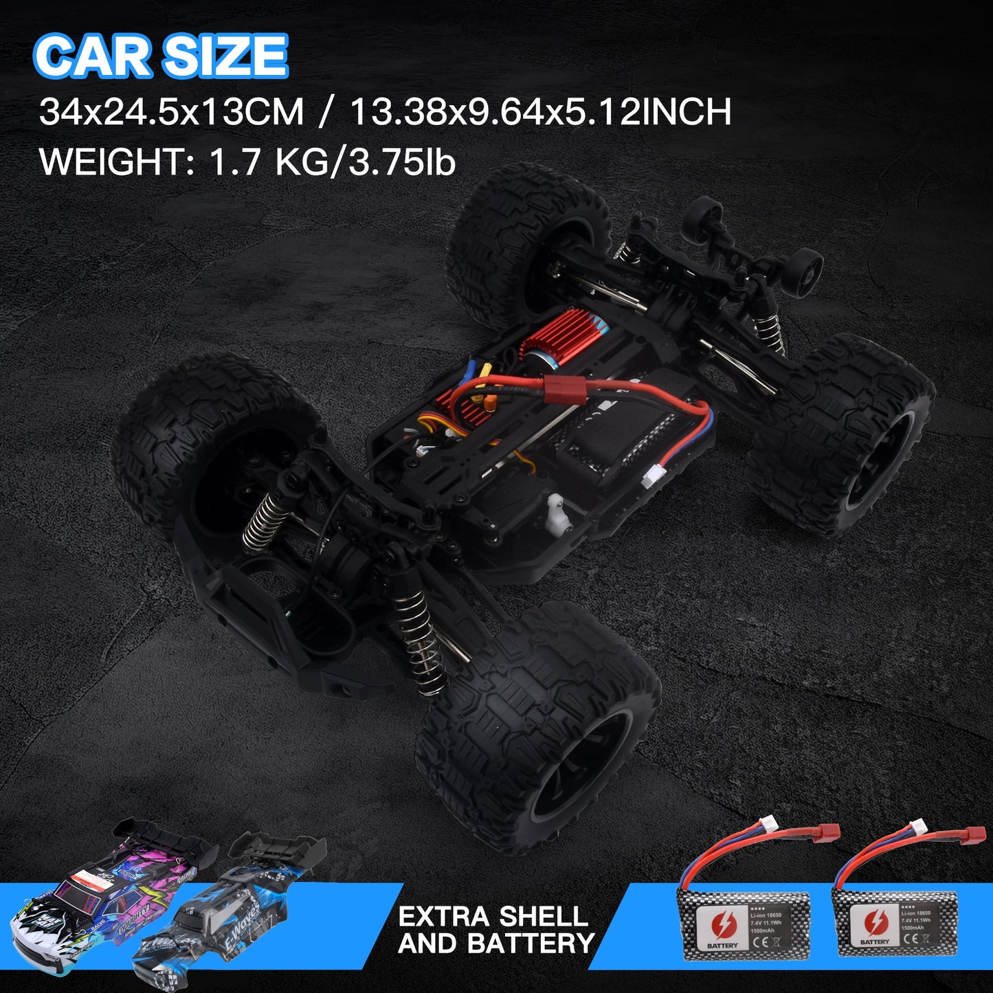 1:14 Brushless Fast RC Car for Adults Boys 45+MPH All Terrains 4X4 RTR High Speed Waterproof Remote Control Cars Truck Off Road RC Monster Truck 2 Batteries