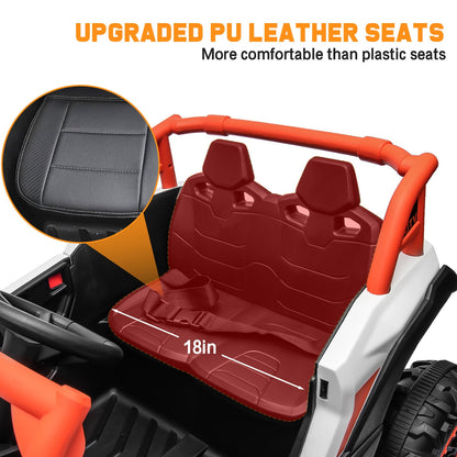 24V Ride on Toys with Remote Control,4WD Ride on Car for Kids, Electric UTV with PU Leather 2 Seater,3-8Years