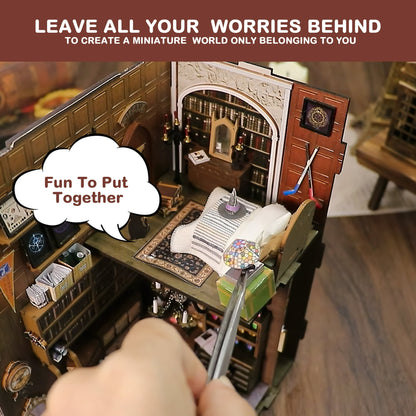 Crtynell Book Nook Kit Diy Miniature House, Wooden Bookshelf Magic House Miniature Kit With Led Light Decorative Bookends, Best Birthday And Christmas Gifts For Women And Girls