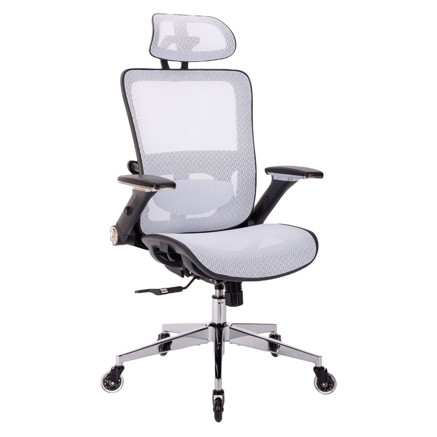 Eotvia Ergonomic Office Chair Mesh High Back Desk Chair Computer Chair with Headrest, Flip-Up Armrest Tilt and lock Function and Lumbar Support,KD chrome metal legs, 300lb, White