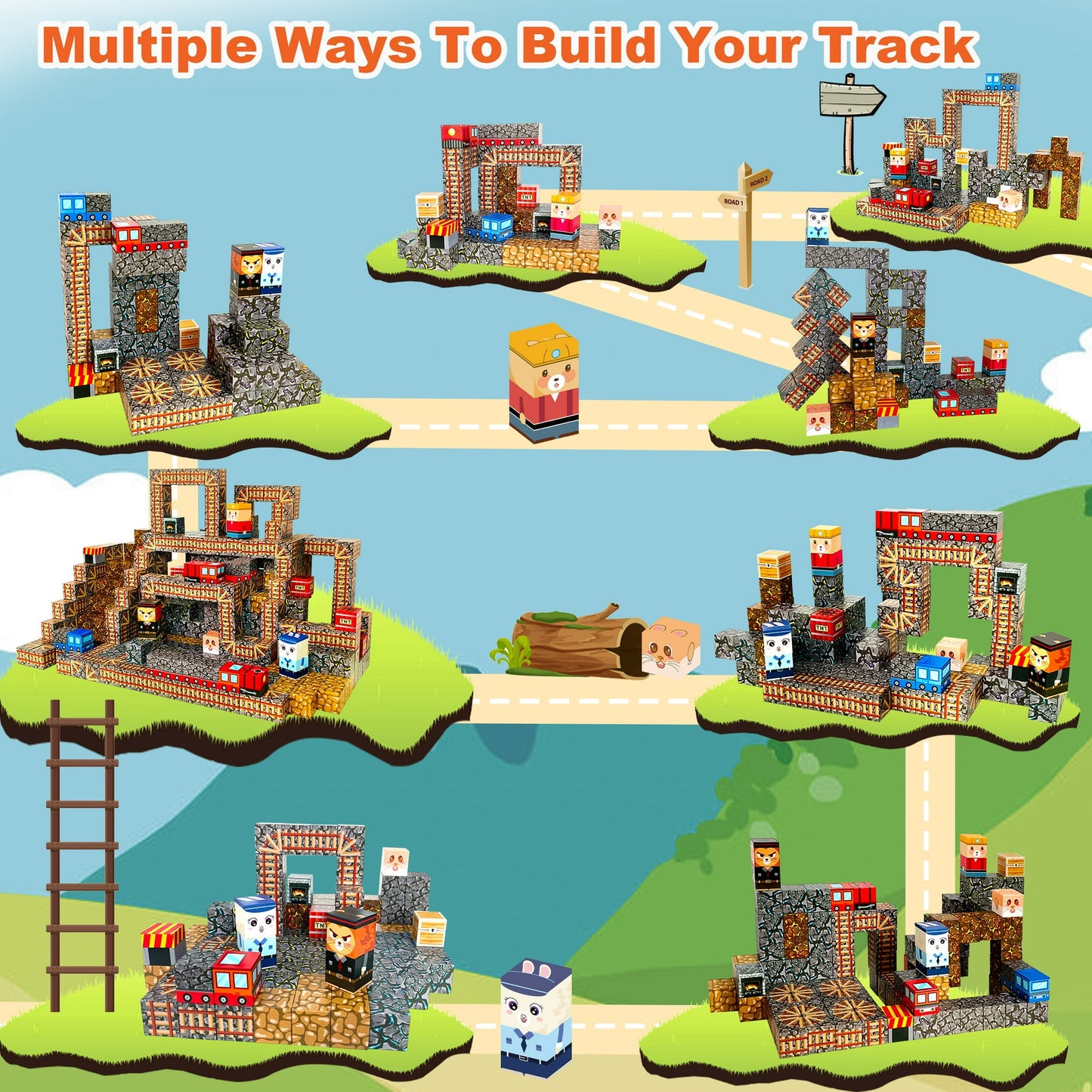 100pcs Magnetic Blocks - Build Mine Magnet World Mine Train Track Set For Boys & Girls Age 3-5 6-8, Sensory Toys For Toddlers Gifts For 3+ Years Old Girls Boys