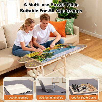 KALNUR 1500 Piece Tilting Puzzle Table with 5 Drawers & Cover, Adjustable Jigsaw Puzzle Board with Storage, Portable Wooden Table with Legs, 4 Wheels & Non-Slip Tabletop for Adults