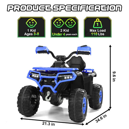 Kids ATV 4 Wheeler, 24V Ride on Toys with 2 Seater, Electric Car w/ Bluetooth/MP3 ,and Flag,Blue