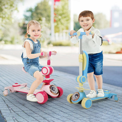 3-In-1 Kids Scooter With 3 LED Light Wheels,Kick Scooter With Folding Seat and Push Bar