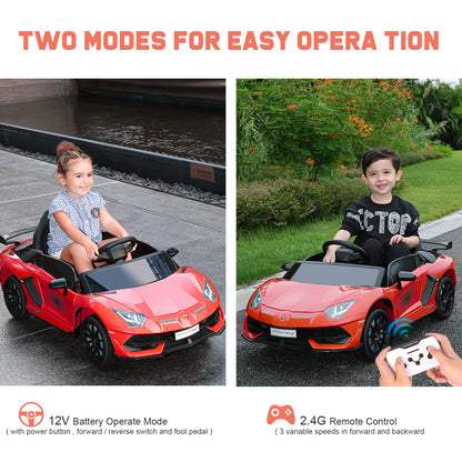 Electric Car for Kids 12V Licensed Lamborghini Sports Car ,Kids Toys with Remote Control, MP3 Player, LED Headlights & Hydraulic Doors