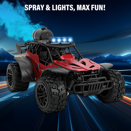 FAGINEY RC Cars with Spray Function 1:18 Off-Road Vehicle with LED Lights, 2 Batteries Included, Remote Control Toy Gift for Kids Adults, Red