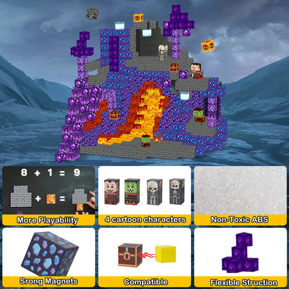 Crtynell 100PCS Magnetic Blocks - Build Lava Cave World Set for Boys & Girls Age 3-5 6-8, Sensory Toys for Toddlers Birthday Christma Gifts for 3+ Years Old Girls Boys