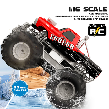 Amphibious RC Car 2.4GHz 1:16 All Terrain Waterproof Monster Truck & Boat for Kids, Perfect Christmas Gift for Boys Girls