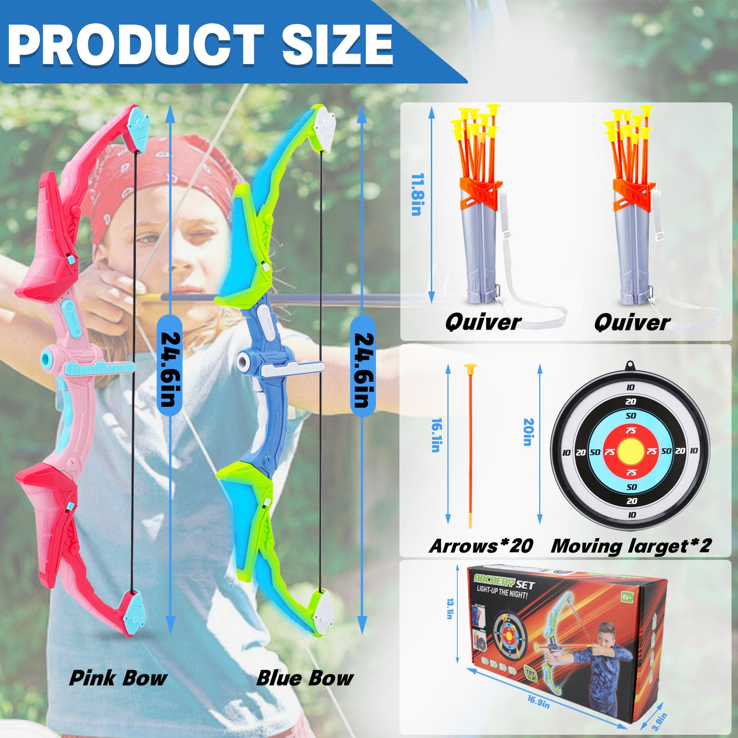 2 Pack Bow and Arrow Toy Set for Kids Boys Girs with Target&Quiver, Archery Targets Outdoor Toys for Toddlers 3+