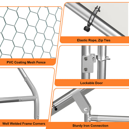 LAFGUR Chicken Run Coop , Large Metal Chicken Coop Spire Shaped, Walk-in Hen Cage, Outdoor Poultry Cage with Waterproof Cover and Wire Mesh for Backyard,Yard Outdoor