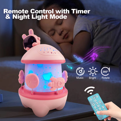 DOMQGA Night Light Projector,12 Films Soothing Sound Remote 360° Baby Night Light Projector,Birthday Christmas Gifts Kids Toys,Pink