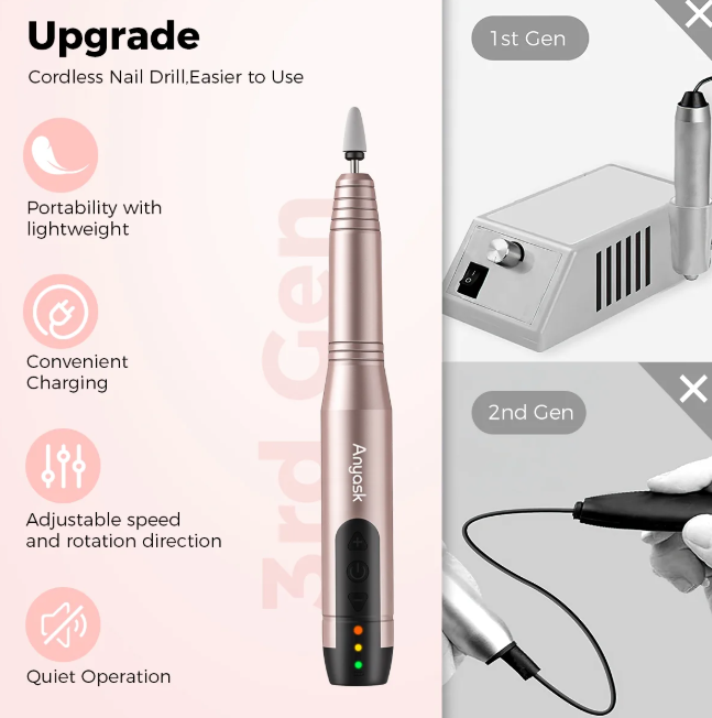 Portable Electric Nail File with 11 Nail Drill,Manicure Pedicure Polishing Tools for Home Salon Use